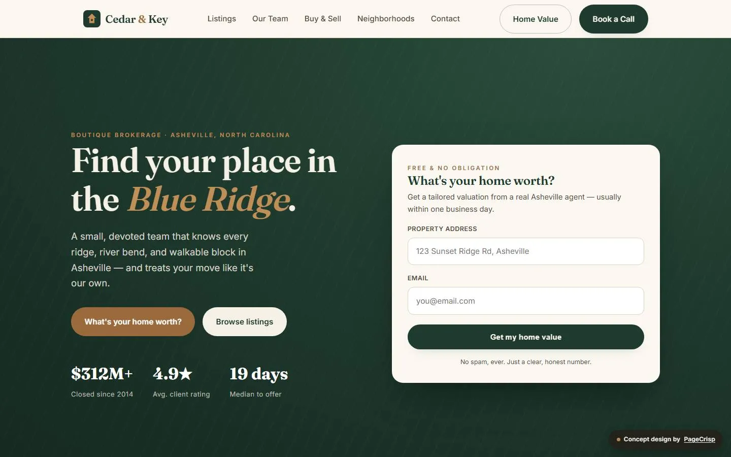 Cedar & Key Realty — concept website design by pagecrisp