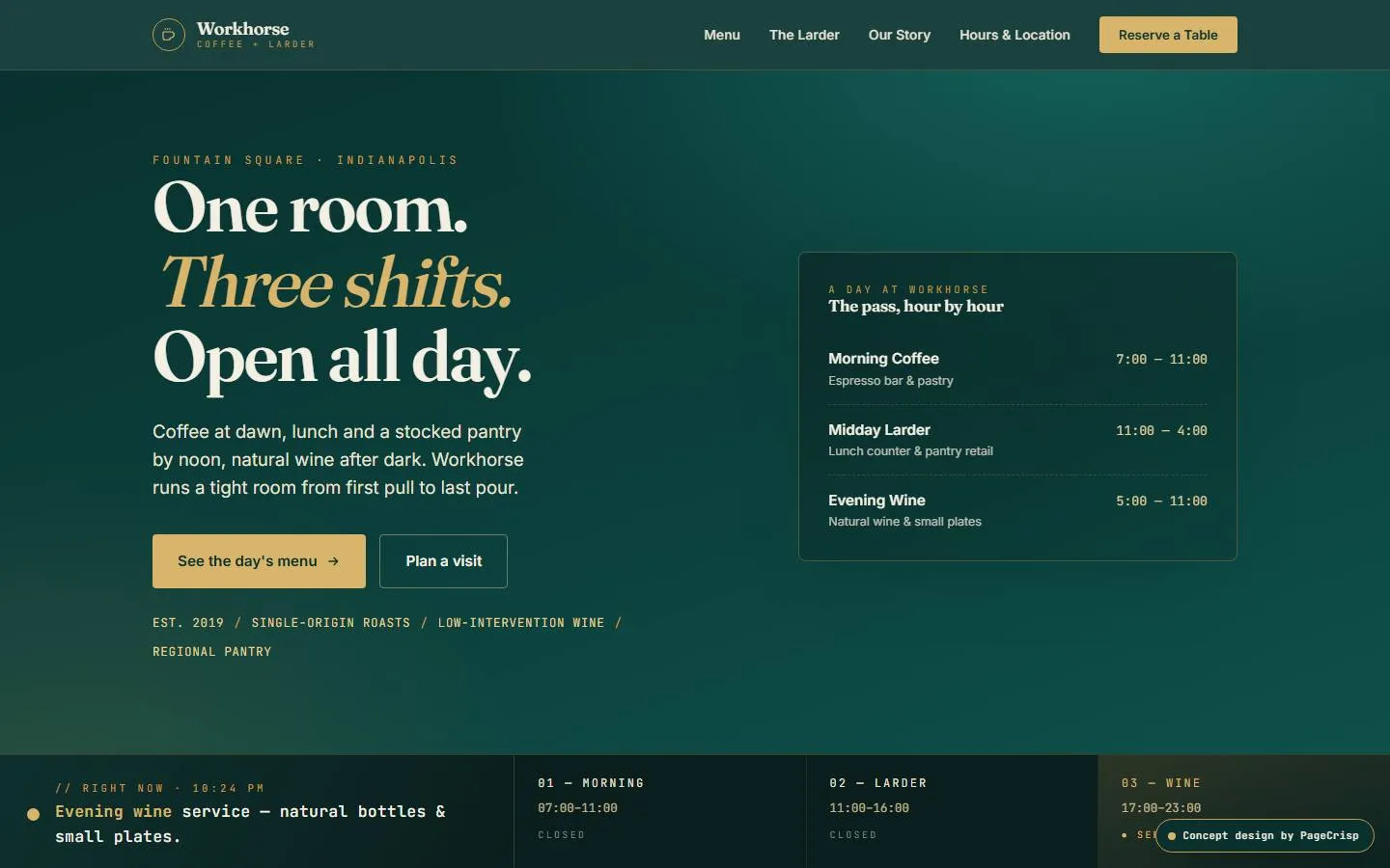 Workhorse Coffee + Larder — concept website design by pagecrisp